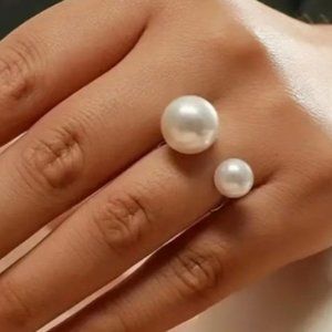 Faux Pearl Cuff Ring Adjustable